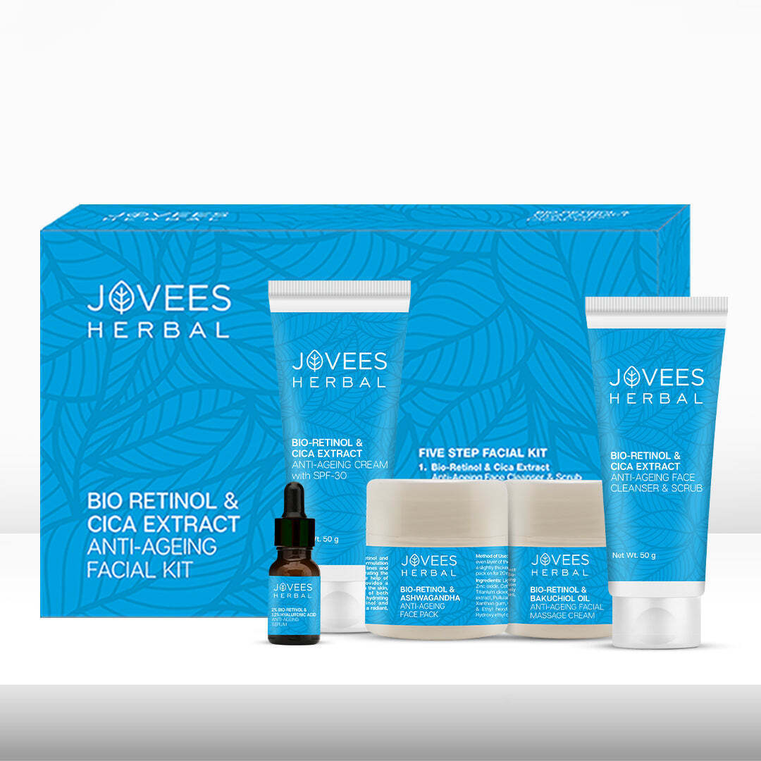 Jovees Herbal Bio Retinol & Cica Extract Anti Ageing Facial Kit For Signs of Ageing, Wrinkles, Fine Lines & Dark Spots