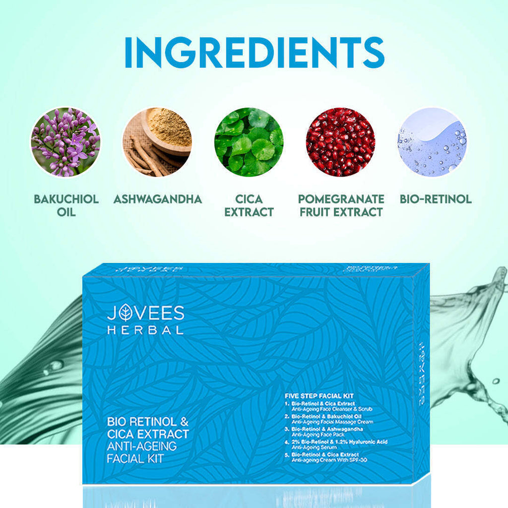 Jovees Herbal Bio Retinol & Cica Extract Anti Ageing Facial Kit For Signs of Ageing, Wrinkles, Fine Lines & Dark Spots