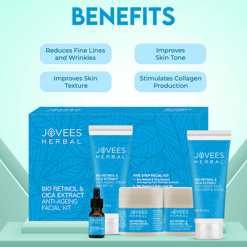 Jovees Herbal Bio Retinol & Cica Extract Anti Ageing Facial Kit For Signs of Ageing, Wrinkles, Fine Lines & Dark Spots