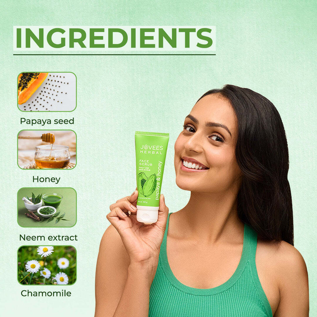 JOVEES HERBAL Papaya & Honey Face Scrub | With Honey & Neem | Normal to Dry Skin 100g
