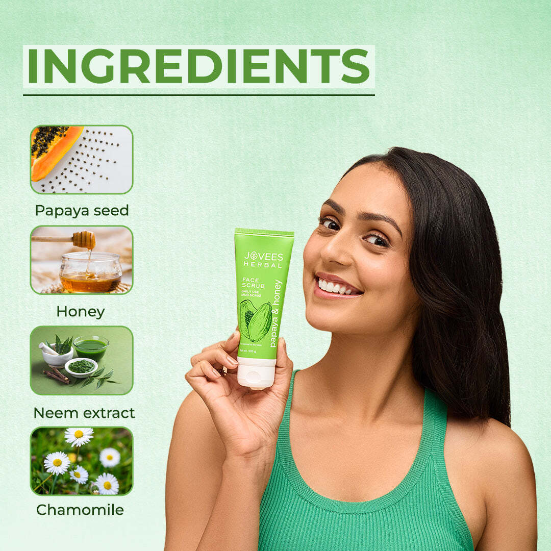 JOVEES HERBAL Papaya & Honey Face Scrub | With Honey & Neem | Normal to Dry Skin 100g