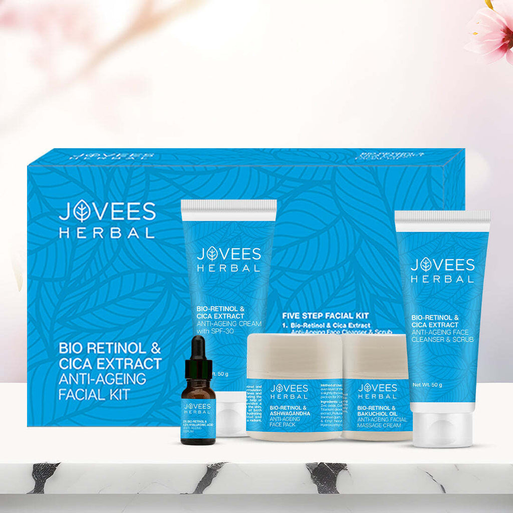 Jovees Herbal Bio Retinol & Cica Extract Anti Ageing Facial Kit For Signs of Ageing, Wrinkles, Fine Lines & Dark Spots