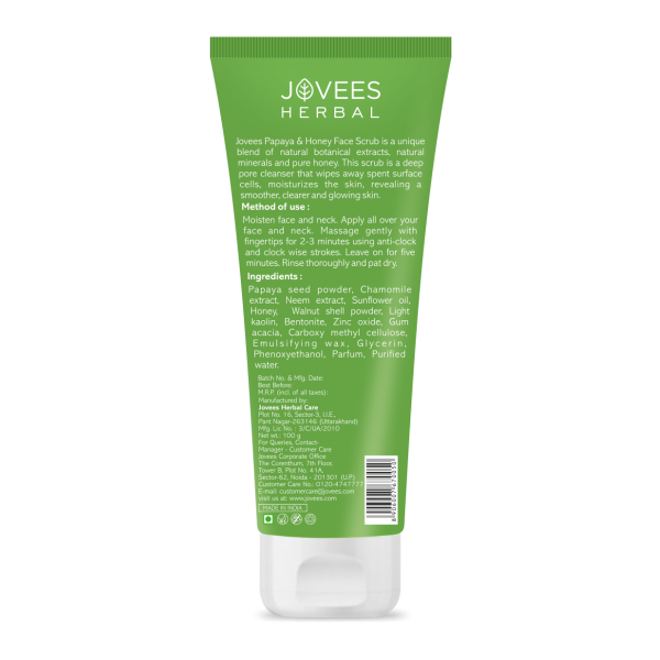 Jovees Papaya & Honey Face Scrub| With Honey & Neem|Normal to Dry Skin 100g