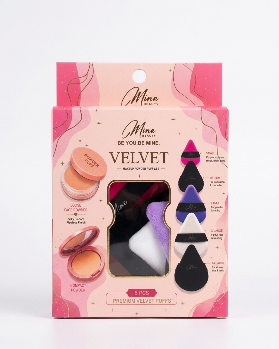 Mine Beauty Velvet Makeup Powder Puff 5 Pcs Set