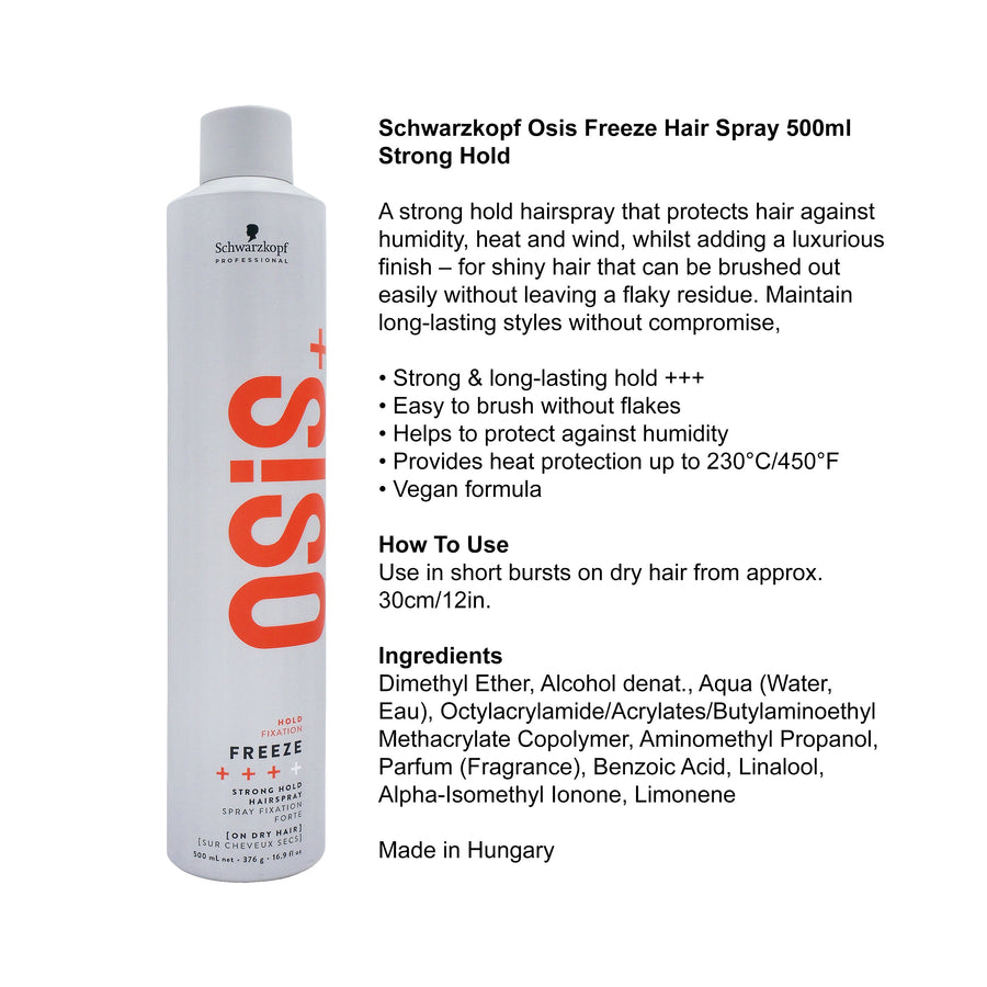 Schwarzkopf Professional OSIS+ Freeze Strong Hold Hair Spray 500ml