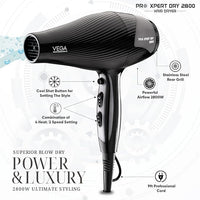 VEGA PROFESSIONAL Pro Xpert Dry 2800 Watts Hair Dryer For Salon Like Hair, 4 Heat & 2 Speed Setting, Black