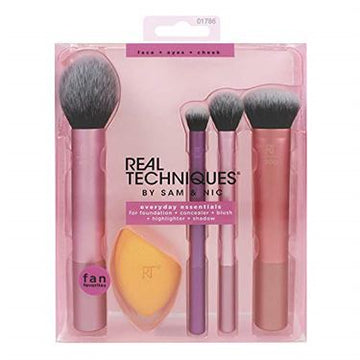 Real Techniques By Sam &amp; Nic Everyday Essentials For Blush+Foundation+Shadow+Highlighter+Concealer+Sponge No-400-300-402-200