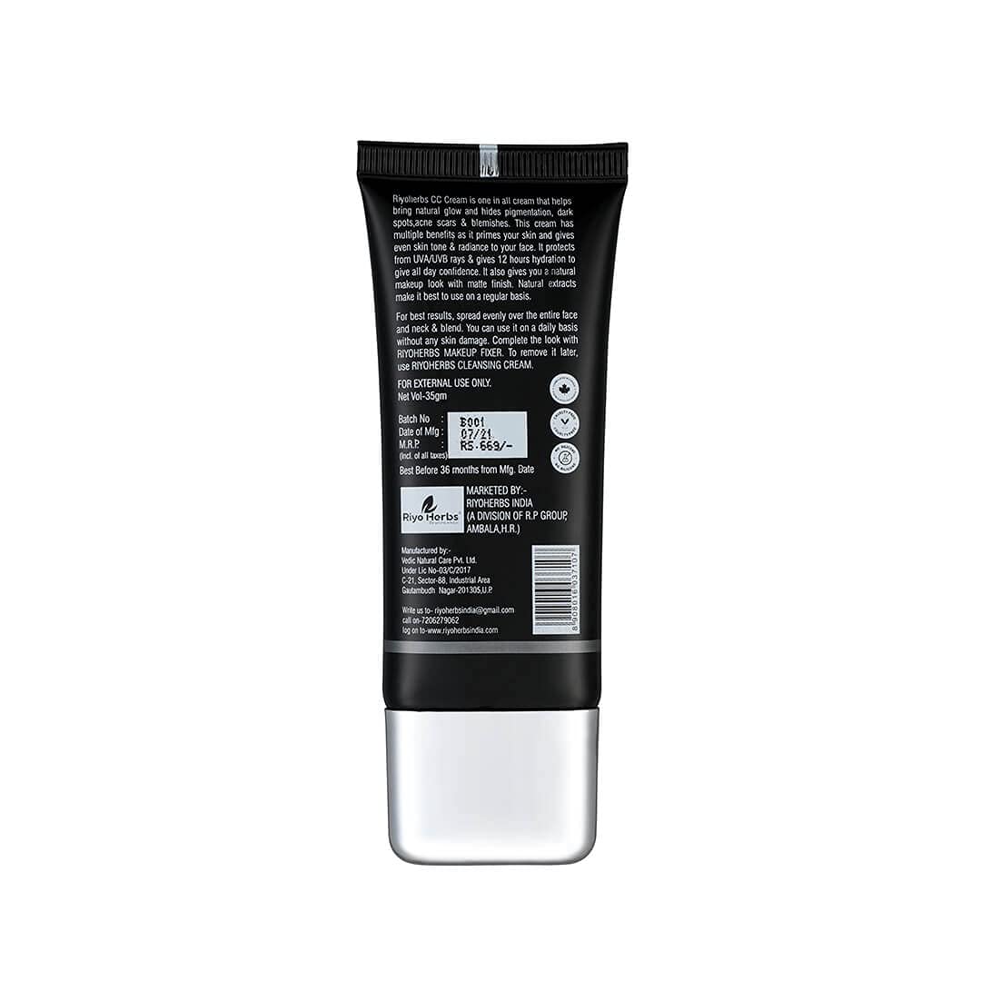 Riyo Herbs CC Cream Contains SPF With UVA/UVB Rays, Non-Sticky Formula, Conceals Imperfections for Even Tone Skin, All Skin Types, 35g