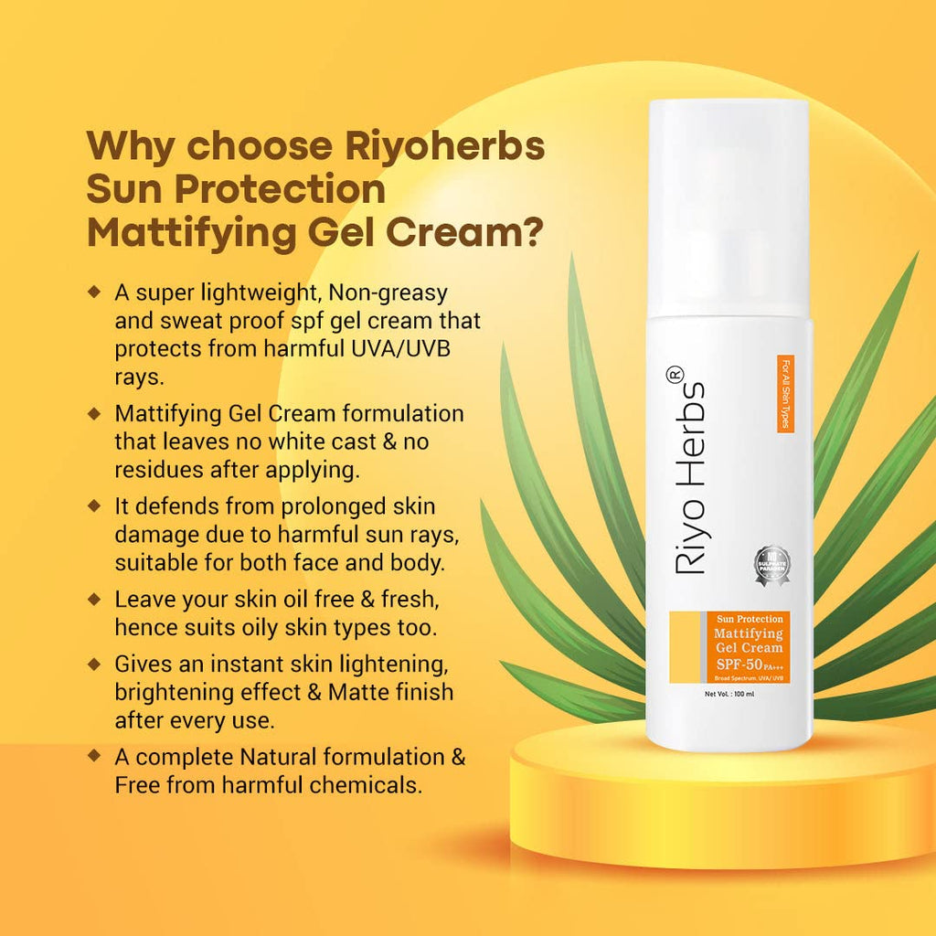 Riyo Herbs Sun Protection Cream Mattifying Gel Cream Based Formula With UVA/UVB Rays, Non-Greasy &amp; Sweat Proof Cream for Face &amp; Body, No Harmful...