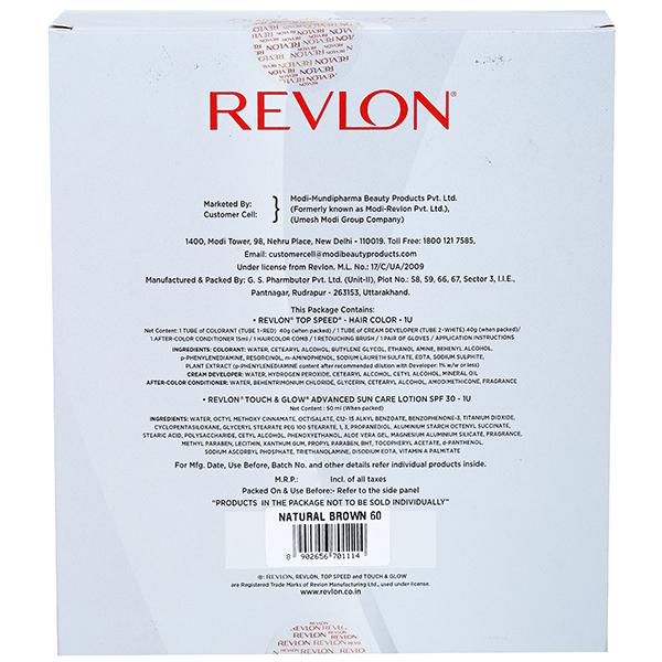 Revlon Top Speed Hair Color Natural Brown 60 (Free Revlon Touch &amp; Glow Spf 30 Sun Care Lotion 50 ml) (40 g + 40 g + 15 ml)
