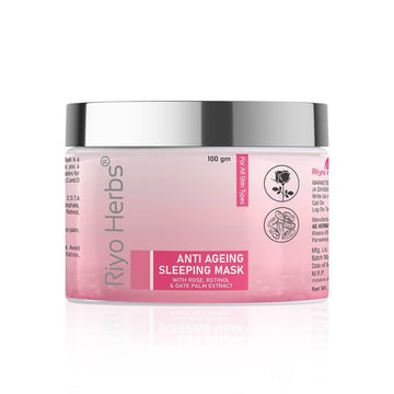 Riyo Herbs Anti Ageing Sleeping Mask, Night Gel With Rose, Date Palm &amp; Pine Bark Extracts for Reduces Fine Lines and Wrinkles, Radiant &amp; Glowing...