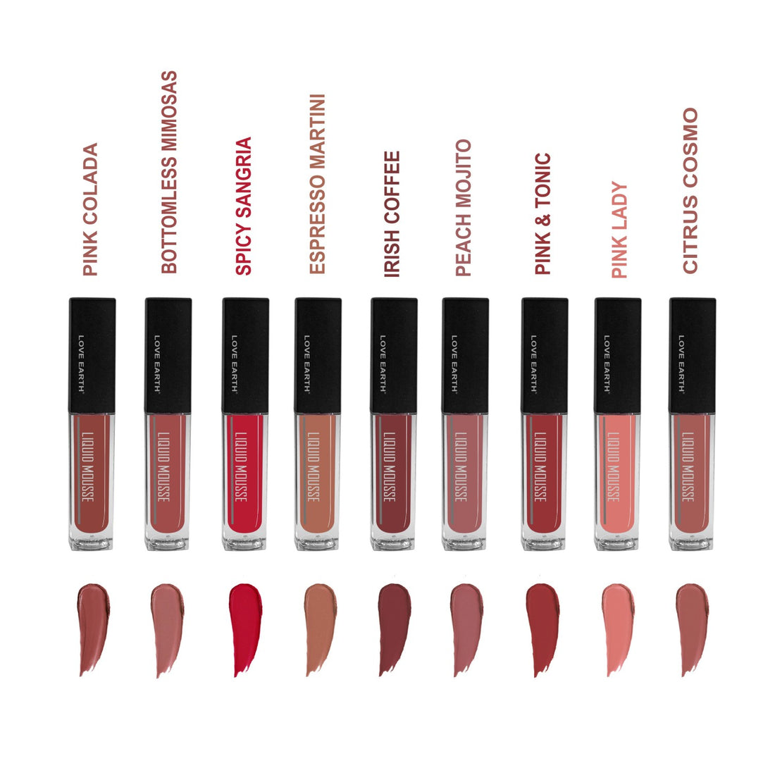 LOVE EARTH LIQUID MOUSSE MATTE LIPSTICK MINIATURE-PACK OF NINE 2ML