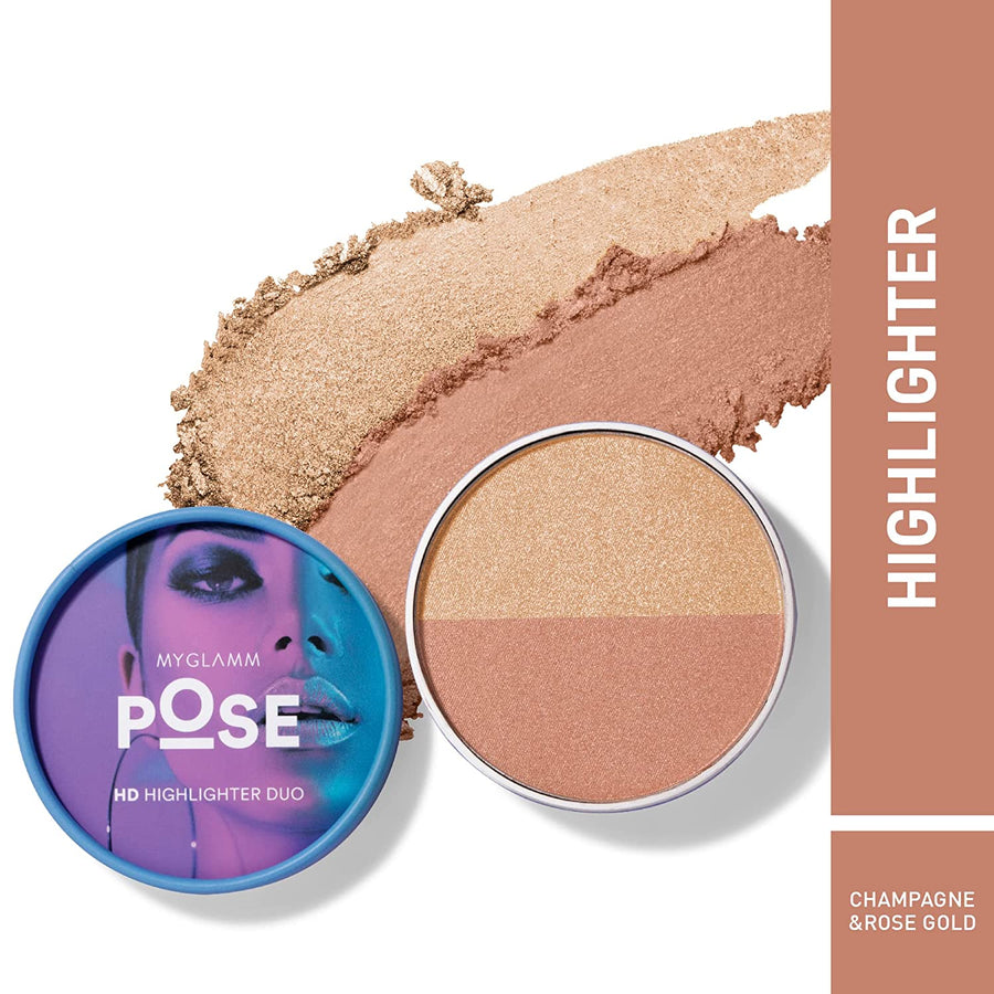 MyGlamm POSE HD Highlighter Duo – Champagne | Rose Gold 9gm