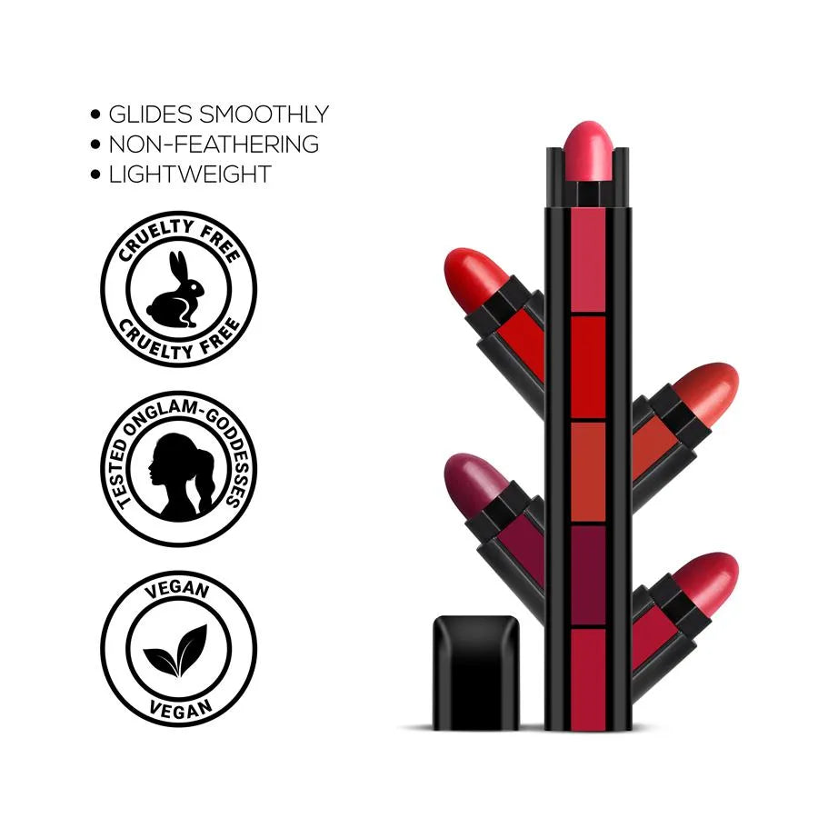 RENEE Fab 5 5-In-1 Lipstick - Alluring Shades, Moisturising, Enriched With Jojoba Oil, 7.5 g
