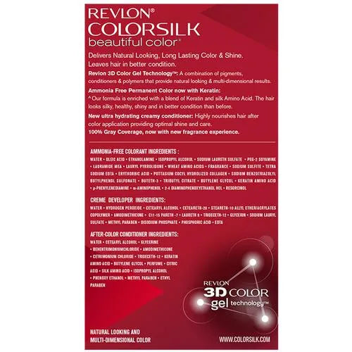 Revlon Colorsilk Hair Color - No Ammonia, With Keratin &amp; 3D Color Gel Technology, 155.61 g Dark Mahogany Brown 3RB