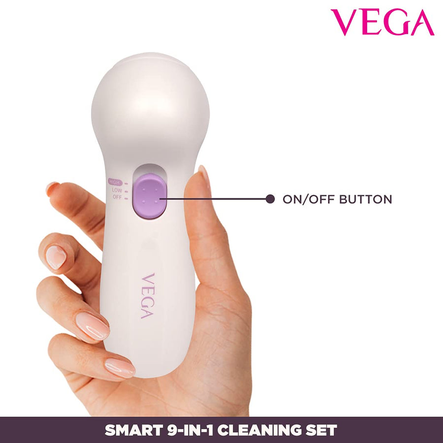 VEGA Smart 9-in-1 Head To Toe Cleaning Set For Pedicure, Manicure And Skin &amp; Body Massager, (VHCK-01), White