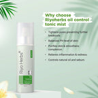 Riyo Herbs Oil Control Tonic Mist With Bran Water, Chamomile Flower, Rosemary &amp; Peppermint Oil Extract - For Oily and Acne Prone Skin, 100ml