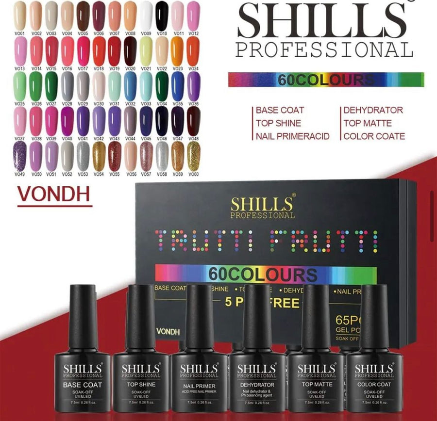 SHILLS PROFESSIONAl TRUTTI FRUTTI 65PCS GEL POLISH 5PCS FREE ( VONDH ) )