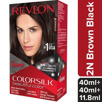 Revlon Colorsilk Hair Color - No Ammonia, With Keratin &amp; 3D Color Gel Technology, 155.61 g Brown Black 2N