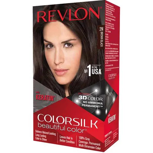 Revlon Colorsilk Hair Color - No Ammonia, With Keratin &amp; 3D Color Gel Technology, 155.61 g Brown Black 2N