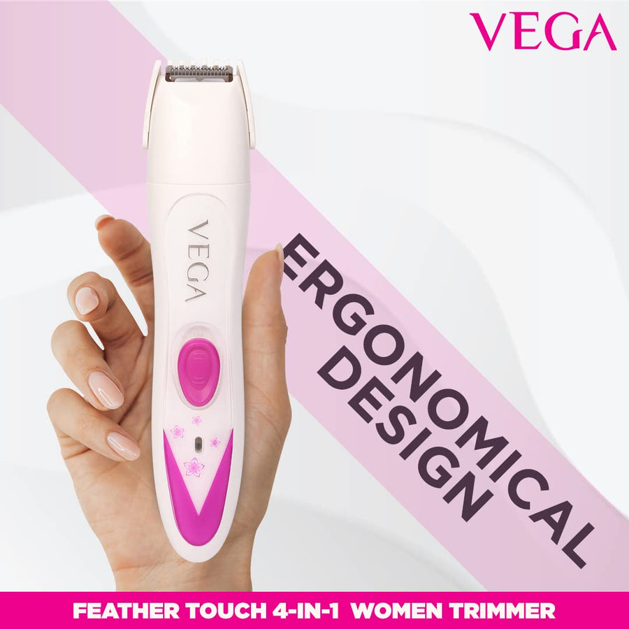 VEGA Feather Touch 4-In-1 Trimmer for Women, Suitable for trimming Eyebrows, Nose, Face &amp; Bikini Area (VHBT-03), White