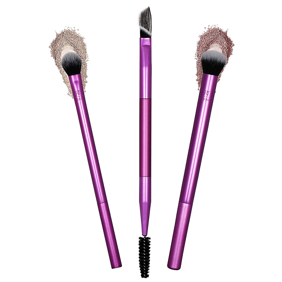 Real Techniques Eye Shade &amp; Blend Makeup Brush Trio, For Layering Powder Shadows Evenly, Shaping &amp; Grooming Brows, Defined Makeup Look, 3 Count