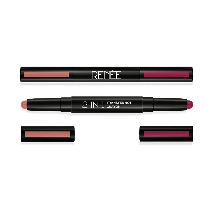 RENEE 2 in 1 Transfer Not Crayon, Long Lasting Smudgeproof Matte Lip Color with 2 Light & Dark Shades, Enriched with Shea Butter, LC 05 4gm