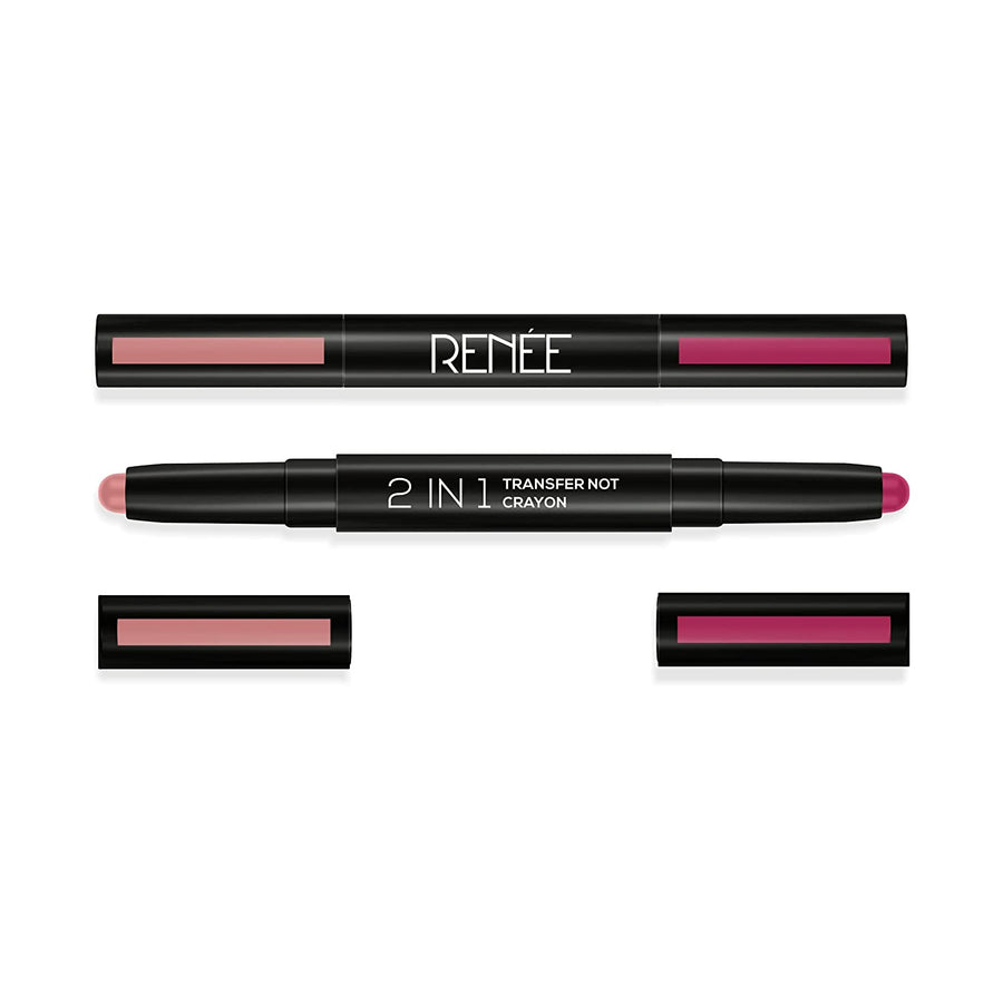 RENEE 2 in 1 Transfer Not Crayon, Long Lasting Smudgeproof Matte Lip Color with 2 Light & Dark Shades, Enriched with Shea Butter, LC 02 4gm