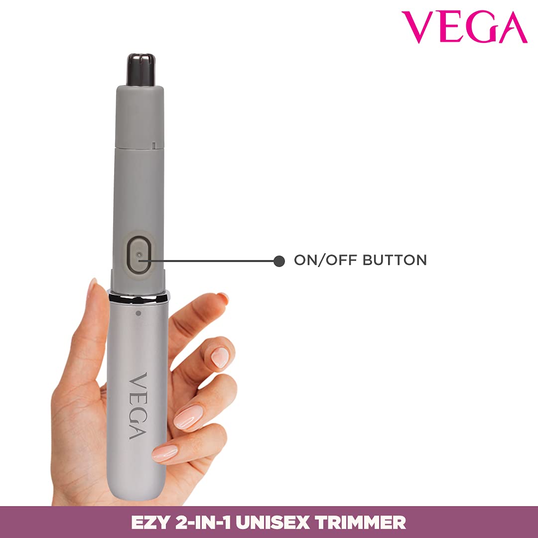 VEGA EZY 2-In-1 Unisex Face/Body &amp; Nose Trimmer, IPX 5 Water Resistant, (VHBT-02), Silver