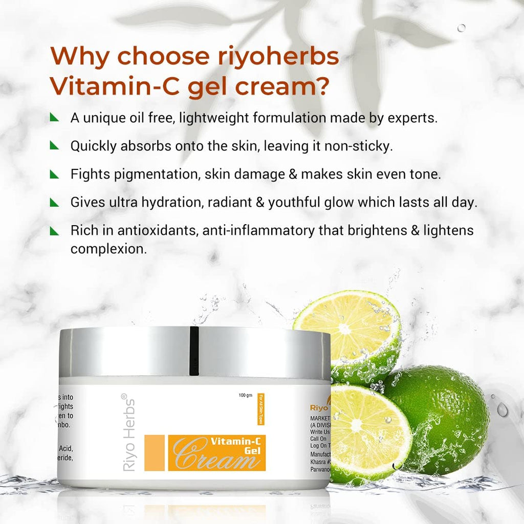 Riyo Herbs Vitamin-C Gel Cream With Vit-E, Rosehip Oil &amp; Lemon Peel Extracts For Fights Pigmentation, Skin Damage &amp; Makes Skin Even Tone, Fast...