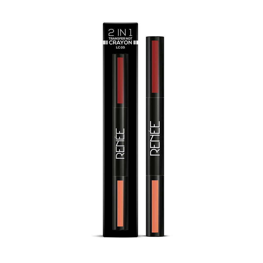 RENEE 2 in 1 Transfer Not Crayon, Long Lasting Smudgeproof Matte Lip Color with 2 Light & Dark Shades, Enriched with Shea Butter, LC 03 4gm