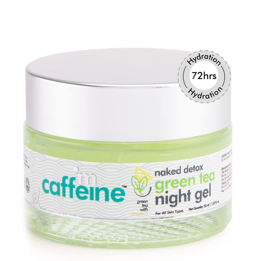 mCaffeine Green Tea Night Gel (50ml) with Vitamin C | Upto 72 Hrs Hydration and Reduces Fine Lines &amp; Dark Spots| Night Cream with Calming Aroma for a...