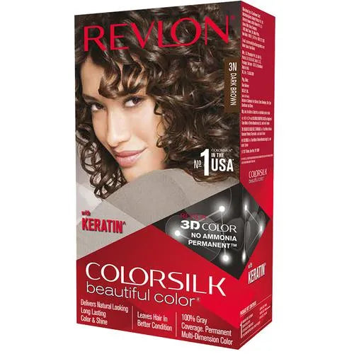 Revlon Colorsilk Hair Color - No Ammonia, With Keratin &amp; 3D Color Gel Technology, 155.61 g Dark Brown 3N