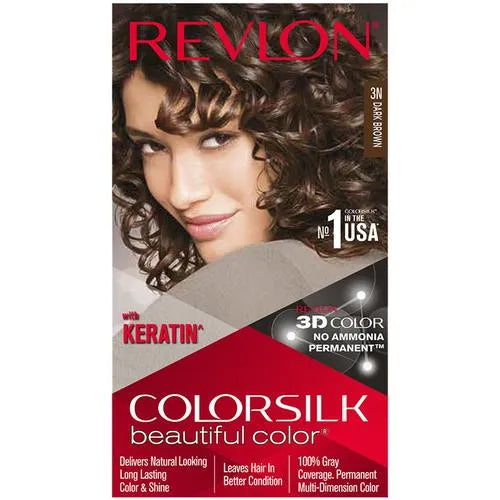 Revlon Colorsilk Hair Color - No Ammonia, With Keratin &amp; 3D Color Gel Technology, 155.61 g Dark Brown 3N