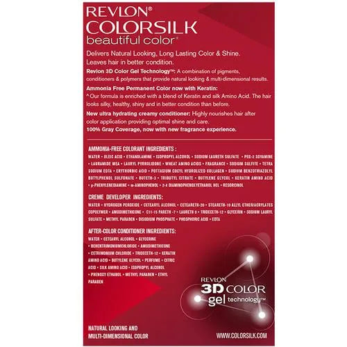Revlon Colorsilk Hair Color - No Ammonia, With Keratin &amp; 3D Color Gel Technology, 155.61 g Dark Brown 3N