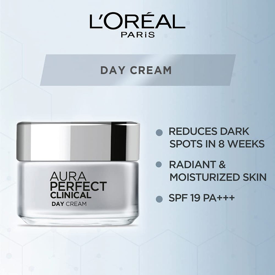 L’Oréal Paris Aura Perfect Clinical Day Cream With SPF 19 PA+++ | Expert Spot Corrector, Evens Tone &amp; Reduces Dark Spots, 50ml