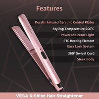 Vega K Shine Hair Straightener Keratin Infused Plates VHSH-28