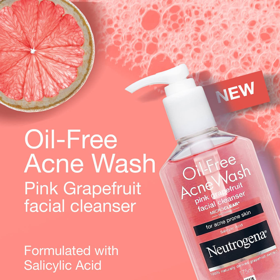 Neutrogena Oil Free Acne Face Wash Pink Grapefruit Facial Cleanser 175ml