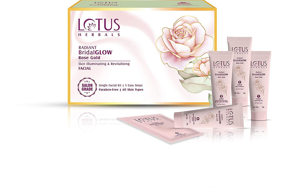 Lotus Herbals Radiant Bridalglow Rose Gold Skin Illuminating &amp; Revitalising Facial Single Facial Kit