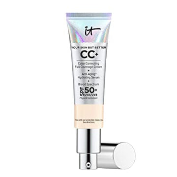 IT Cosmetics Your Skin But Better CC+ Cream, Fair (W) - Color Correcting Cream, Full-Coverage Foundation, Hydrating Serum &amp; SPF 50+ Sunscreen - Natural Finish - 1.08 fl oz