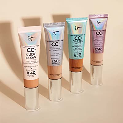 IT Cosmetics Your Skin But Better CC+ Cream, Fair (W) - Color Correcting Cream, Full-Coverage Foundation, Hydrating Serum &amp; SPF 50+ Sunscreen - Natural Finish - 1.08 fl oz