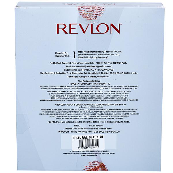 Revlon Top Speed Hair Color Natural Black 70 (Free Revlon Touch &amp; Glow Spf 30 Sun Care Lotion 50 ml) (40 g + 40 g + 15 ml)
