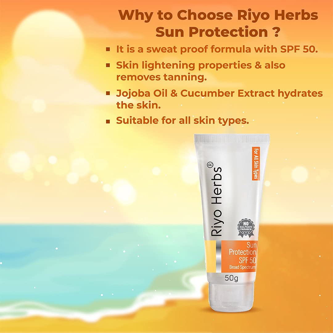 Riyo Herbs Sunscreen SPF50, With Aloe Vera &amp; Saffron for Sun Protection Cream - 50g