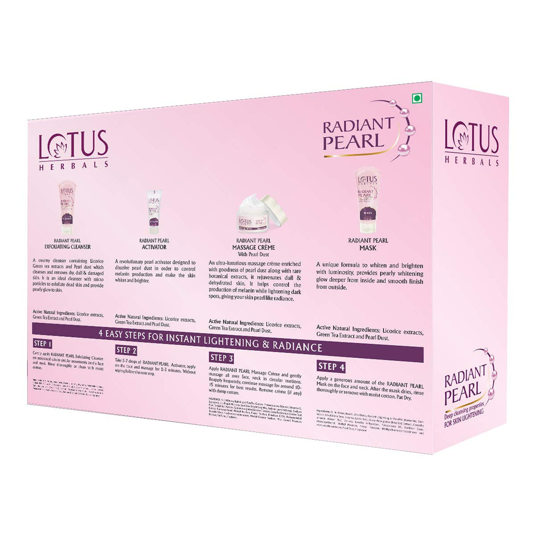 Lotus Radiant Pearl Facial Kit for Lightening &amp; Brightening skin with Pearl dust &amp; Green Tea, 4 easy steps, 170g(Multiple Use)