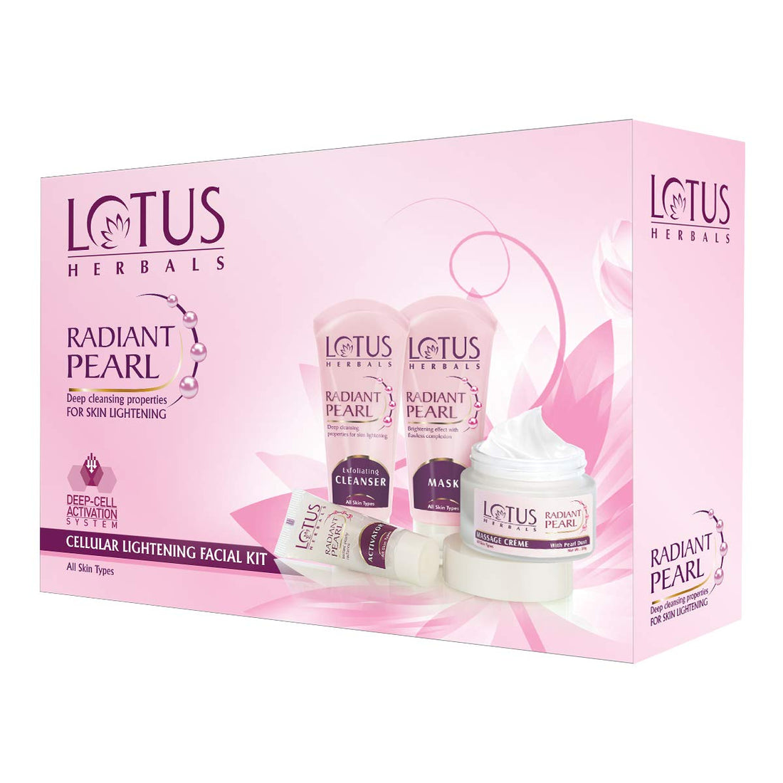 Lotus Radiant Pearl Facial Kit for Lightening &amp; Brightening skin with Pearl dust &amp; Green Tea, 4 easy steps, 170g(Multiple Use)