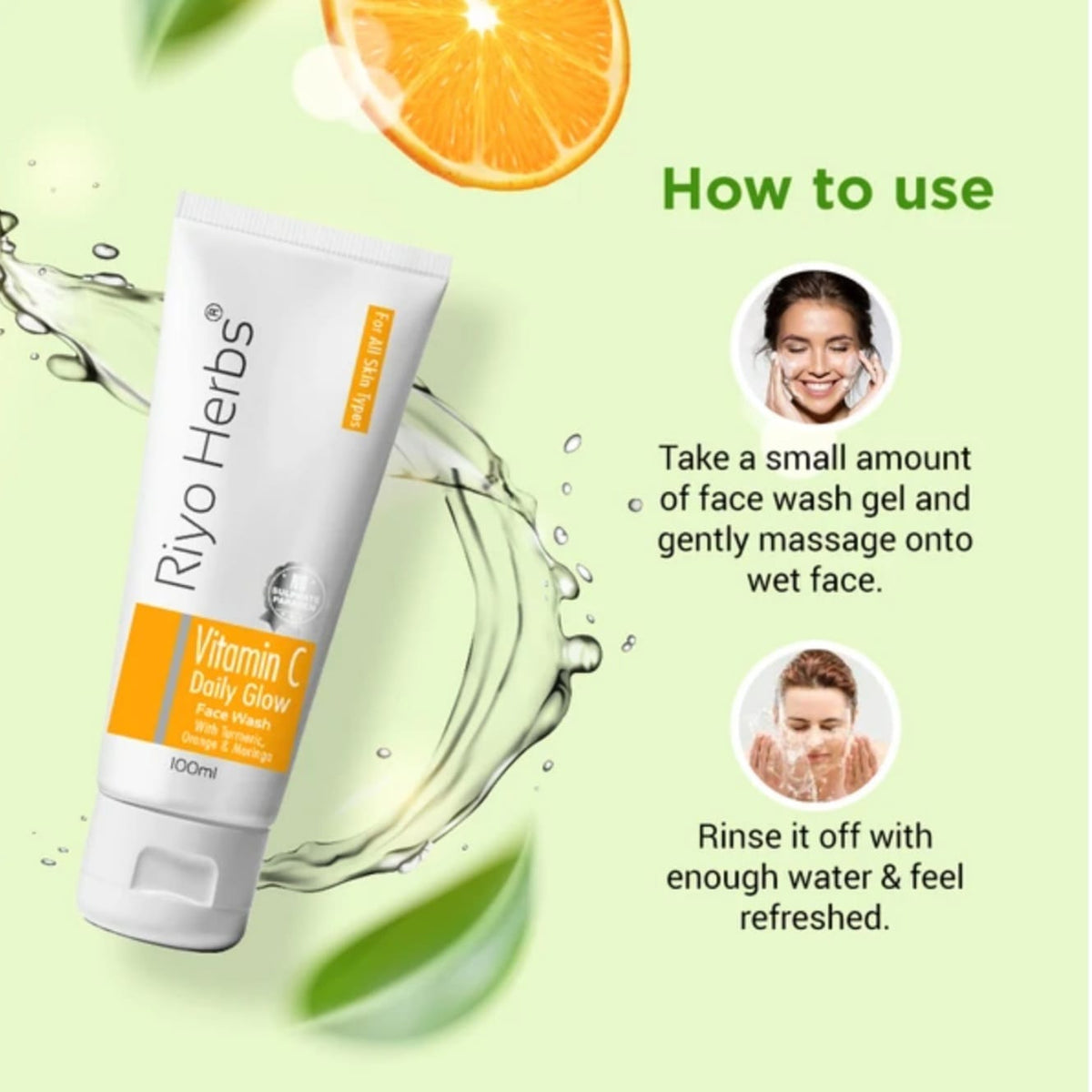 Riyo Herbs Vitamin c Daily Glow Face Wash With Turmeric,Orange &amp; Moringa 100ml