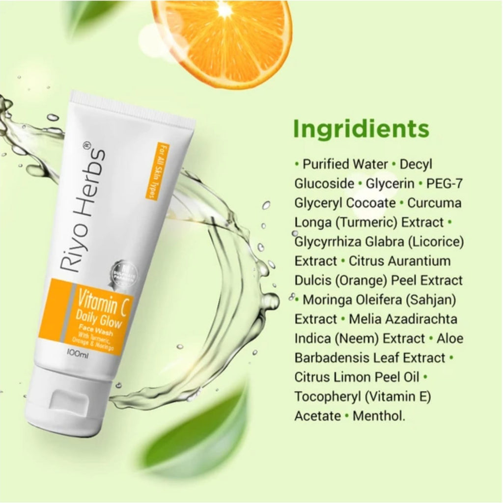 Riyo Herbs Vitamin c Daily Glow Face Wash With Turmeric,Orange &amp; Moringa 100ml