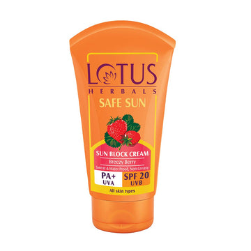 Lotus Herbal Safe Sun Sun Block Cream Breezy Berry Spf 20 Uvb All Skin Type 100g