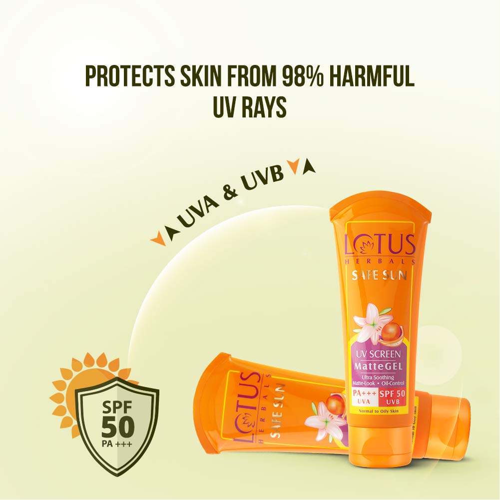 Lotus Herbal Safe Sun Uv Screen Matte Gel Spf 50 Normal To Oily Skin 100g