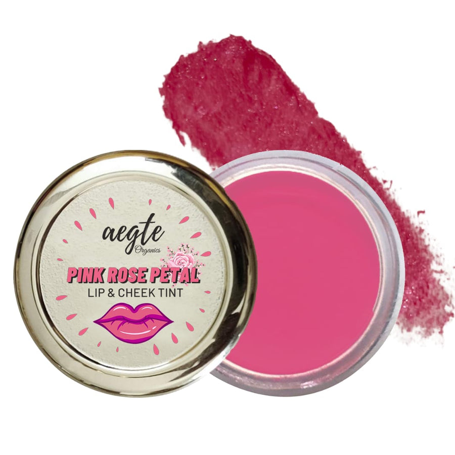 Aegte Organics Pink Rose Petal Lip &amp; Cheek Tint Balm Natural Pink Rose Extract Lightens Lip Tone And Moisturizes Chapped Lips 15g